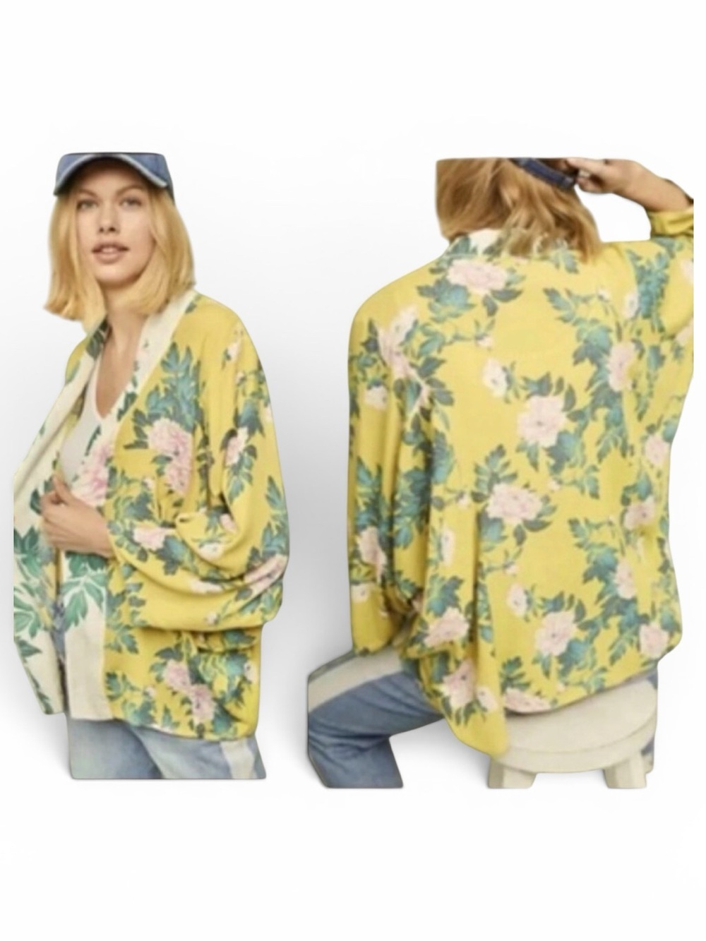Anthropologie ELMA Floral Kimono Open Boho Lightweight Cardigan Top Jacket Beach
